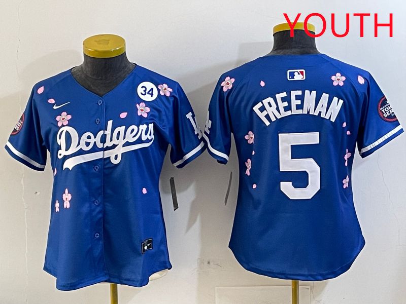 Youth Los Angeles Dodgers 5 Freeman Blue Sakura Edition 2025 Nike MLB Jersey style 5